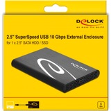 DeLOCK 42610 contenitore di unità di archiviazione Box esterno HDD/SSD Nero 2.5" Nero, Box esterno HDD/SSD, 2.5", Serial ATA III, 6 Gbit/s, Hot-swap, Nero