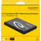 DeLOCK 42610 contenitore di unità di archiviazione Box esterno HDD/SSD Nero 2.5" Nero, Box esterno HDD/SSD, 2.5", Serial ATA III, 6 Gbit/s, Hot-swap, Nero