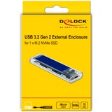 DeLOCK 42620 contenitore di unità di archiviazione Box esterno SSD Blu M.2 trasparente, Box esterno SSD, M.2, M.2, 10 Gbit/s, Collegamento del dispositivo USB, Blu