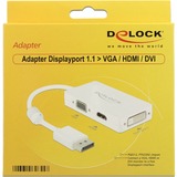 DeLOCK 0.16m DisplayPort/VGA+HDMI+DVI-D 0,16 m VGA (D-Sub)+ HDMI + DVI Bianco bianco, 0,16 m, DisplayPort, VGA (D-Sub)+ HDMI + DVI, Maschio, Femmina, 1920 x 1200 Pixel