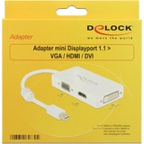 DeLOCK 0.16m DisplayPort/VGA + HDMI + DVI 0,16 m Mini DisplayPort VGA (D-Sub)+ HDMI + DVI Bianco bianco, 0,16 m, Mini DisplayPort, VGA (D-Sub)+ HDMI + DVI, Maschio, Femmina, 1920 x 1200 Pixel
