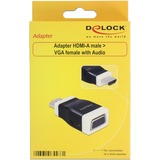 DeLOCK 65586 adattatore per inversione del genere dei cavi HDMI-A VGA Nero, Bianco Nero, HDMI-A, VGA, Nero, Bianco