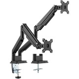 Digitus Porta monitor universale doppio con molla a gas e montaggio a incastro, Base per monitor Nero, Morsa, 9 kg, 38,1 cm (15"), 81,3 cm (32"), 100 x 100 mm, Nero