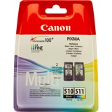 Canon PG-510/CL-511 Multi Pack cartuccia d'inchiostro 2 pz Originale Resa standard Nero, Ciano, Magenta, Giallo Resa standard, 2 pz, Confezione multipla, Vendita al dettaglio