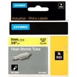 Dymo Etichette per tubi termoretraibili IND - 9mm x 1,5m, Nastri termorestringenti  5m, Nero su giallo, Multicolore, -55 - 135 °C, UL 224, MIL-STD-202G, MIL-81531, SAE-DTL 23053/5 (1, 3), DYMO, Rhino