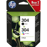 HP Confezione da 2 cartucce di inchiostro nero/in tricromia originali 304 Resa standard, Inchiostro a base di pigmento, Inchiostro colorato, 4 ml, 2 ml, 2 pz