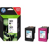 HP Confezione da 2 cartucce originali di inchiostro nero/tricromia 301 Nero, Resa standard, Inchiostro a base di pigmento, Inchiostro colorato, 3 ml, 3 ml, 2 pz