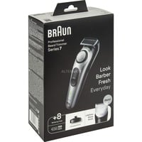 Braun BeardTrimmer 7 BT7420 Regolabarba Uomo, Rasoio per barba grigio, Lavabile, Batteria, Nero, Grigio