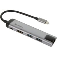 Verbatim 49141 hub di interfaccia USB 3.2 Gen 1 (3.1 Gen 1) Type-C 1000 Mbit/s Nero, Argento, Hub USB argento/Nero, USB 3.2 Gen 1 (3.1 Gen 1) Type-C, USB 3.2 Gen 1 (3.1 Gen 1) Type-C, 1000 Mbit/s, Nero, Argento, Metallo, 0,015 m