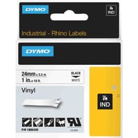 Dymo Rhino Etichette in vinile industriali | 24 mm x 5,5 m | Stampa nera su bianco | Autoadesive | per LabelManager e Rhino Label Makers, Nastro di scrittura 5 m | Stampa nera su bianco | Autoadesive | per LabelManager e Rhino Label Makers, Nero su bianco, Multicolore, Vinile, -40 - 80 °C, UL 969, DYMO