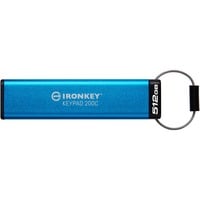 Kingston IronKey Keypad 200C USB-C da 512 GB, FIPS 140-3 livello 3 AES-256, Chiavetta USB FIPS 140-3 livello 3 AES-256, 512 GB, USB tipo-C, 3.2 Gen 1 (3.1 Gen 1), 280 MB/s, Sleeve, Blu