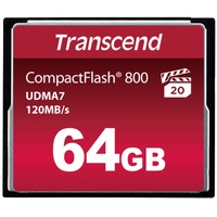 Transcend 64GB 800x CF CompactFlash MLC Nero, 64 GB, CompactFlash, MLC, 120 MB/s, 60 MB/s, Nero