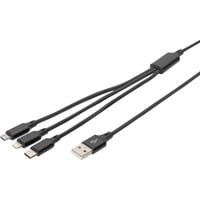 Digitus Cavo di ricarica 3 in 1, USB-A > Lightning + USB-C + Micro-USB Nero