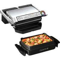 Tefal OptiGrill + GC714D Griglia di contatto, Come contattare con grill argento/Nero, Acciaio inox, Rettangolare, 600 cm², Alluminio, Termoplastica, Pronto, Temperatura