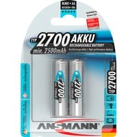 Ansmann Blister 2 X Accu, AA, 2700mAh AA / HR6 Nichel-Metallo Idruro (NiMH) argento, AA, 2700mAh, AA / HR6, Nichel-Metallo Idruro (NiMH), 1,2 V, 2700 mAh, Blu