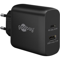goobay Caricatore rapido doppio USB-C PD 45 watt, Caricabatterie Nero