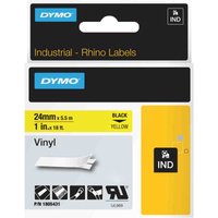 Dymo Rhino Etichette in vinile industriale | 24 mm x 5,5 m | Stampa nera su giallo | Autoadesive | per LabelManager e Rhino Label Makers, Nastro di scrittura 5 m | Stampa nera su giallo | Autoadesive | per LabelManager e Rhino Label Makers, Nero su giallo, Multicolore, Vinile, -40 - 80 °C, UL 969, DYMO