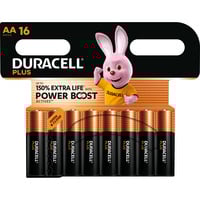 Duracell Plus Batteria monouso Stilo AA Alcalino Batteria monouso, Stilo AA, Alcalino, 1,5 V, 16 pz, Nero, Oro