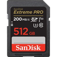SanDisk Extreme PRO 512 GB SDXC Classe 10, Scheda di memoria Nero, 512 GB, SDXC, Classe 10, 200 MB/s, 140 MB/s, Class 3 (U3)