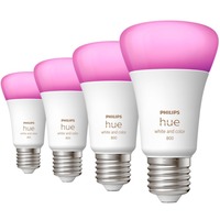 Philips Hue A60 - lampadina connessa E27 - 800 (confezione da 4), Lampada a LED Philips Hue White and Color ambiance A60 - lampadina connessa E27 - 800 (confezione da 4), Lampadina intelligente, Bluetooth/Zigbee, Bianco, LED, E27, A60