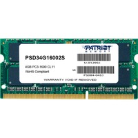 Patriot 4GB PC3-12800 memoria 1 x 4 GB DDR3 1600 MHz 4 GB, 1 x 4 GB, DDR3, 1600 MHz, 204-pin SO-DIMM