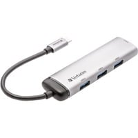 Verbatim Hub Multiporta USB-C Quattro porte USB 3.2 Gen 1, Hub USB argento, USB 3.2 Gen 1 (3.1 Gen 1) Type-C, USB 3.2 Gen 1 (3.1 Gen 1) Type-A, 5000 Mbit/s, Grigio, Alluminio, Plastica, 0,15 m