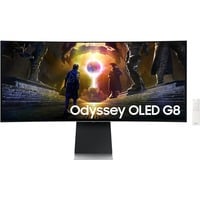 Samsung Monitor Gaming Odyssey OLED G8 da 34" WQHD Curvo, Monitor di gioco argento, 86,4 cm (34"), 3440 x 1440 Pixel, UltraWide Quad HD, OLED, 0,03 ms, Argento