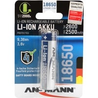 Ansmann Li-Ion Akku 18650 Batteria ricaricabile Ioni di Litio Batteria ricaricabile, Ioni di Litio, 3,6 V, 2600 mAh, 9,36 Wh, Argento