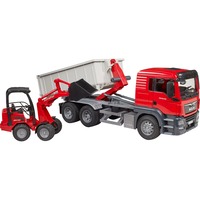 bruder MAN TGS camion con container ribaltabile e caricatore Schäffer, Veicolo modello 