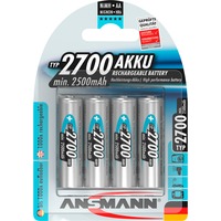 Ansmann Blister 4 X Accu, AA, 2700mAh AA / HR6 Nichel-Metallo Idruro (NiMH), Batteria argento, AA, 2700mAh, AA / HR6, Nichel-Metallo Idruro (NiMH), 1,2 V, 2700 mAh, Blu