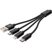 Digitus Cavo di ricarica 3 in 1, USB-A 2.0 > Lightning + USB-C + Micro-USB Nero