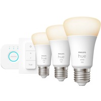 Philips Hue Starter kit: 3 lampadine connesse E27 (1100) + Hue Dimmer switch, Lampada a LED Philips Hue White Starter kit: 3 lampadine connesse E27 (1100) + Hue Dimmer switch, Lampadina intelligente, Bluetooth/Zigbee, Bianco, LED, E27, A60
