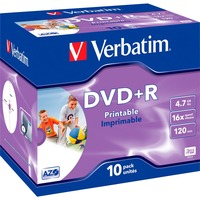 Verbatim 43508 DVD vergine 4,7 GB DVD+R 10 pz, Supporti vergini DVD DVD+R, 120 mm, Stampabile, Custodia Jewel, 10 pz, 4,7 GB