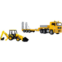 bruder MAN TGA rimorchio ribassato con caricatore escavatore JCB MIDI, Veicolo modello 
