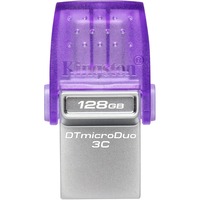 Kingston DataTraveler microDuo 3C unità flash USB 128 GB USB Type-A / USB Type-C 3.2 Gen 1 (3.1 Gen 1) Acciaio inossidabile, Porpora viola/trasparente, 128 GB, USB Type-A / USB Type-C, 3.2 Gen 1 (3.1 Gen 1), 200 MB/s, Altro, Acciaio inossidabile, Porpora