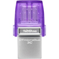 Kingston DataTraveler microDuo 3C unità flash USB 128 GB USB Type-A / USB Type-C 3.2 Gen 1 (3.1 Gen 1) Acciaio inossidabile, Porpora, Chiavetta USB viola/trasparente, 128 GB, USB Type-A / USB Type-C, 3.2 Gen 1 (3.1 Gen 1), 200 MB/s, Altro, Acciaio inossidabile, Porpora