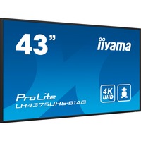 iiyama PROLITE LE4341S-B2 Pannello piatto per segnaletica digitale 108 cm (42.5") LCD 350 cd/m² Full HD Nero 18/7, Public Display nero lucido, Pannello piatto per segnaletica digitale, 108 cm (42.5"), LCD, 1920 x 1080 Pixel, 18/7