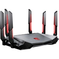 MSI RADIX AXE6600 WIFI 6E TRI-BAND router wireless Gigabit Ethernet Dual-band (2.4 GHz/5 GHz) Nero, Rosso Wi-Fi 6 (802.11ax), Dual-band (2.4 GHz/5 GHz), Collegamento ethernet LAN, Nero, Rosso, Router da tavolo