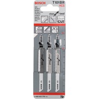 Bosch T 101 BR Lama per seghetto alternativo Acciaio al carbonio (HCS) 3 pz, Lama per sega Lama per seghetto alternativo, Truciolare, Pannello in fibra, Pannello, Legno dolce, Acciaio al carbonio (HCS), Nero, Acciaio inox, 2,5 mm, 3 cm