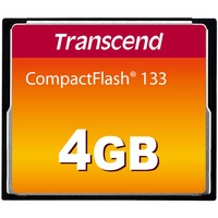 Transcend TS4GCF133 memoria flash 4 GB CompactFlash MLC Nero, 4 GB, CompactFlash, MLC, 50 MB/s, 20 MB/s, Nero