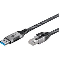 goobay Cavo Ethernet USB-A 3.2 Gen1 connettore > connettore RJ-45, Scheda di rete Nero/Argento