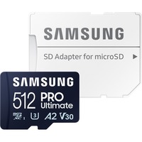 SAMSUNG PRO Ultimate microSD Memory Card 512GB, Scheda di memoria blu scuro, 512 GB, MicroSDXC, UHS-I, 200 MB/s, 130 MB/s, Class 3 (U3)