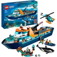 City 60368 Esploratore Artico, Grande Nave Giocattolo Galleggiante con Elicottero, Gommone, Sottomarino e Relitto Barca, Giochi di costruzione