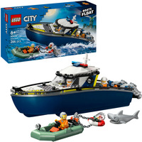 LEGO City 60456 Inseguimento del Motoscafo della Polizia, con 2 Barche Giocattolo, 3 Minifigure, Squalo, Regalo per Bambini6+, Giochi di costruzione con 2 Barche Giocattolo, 3 Minifigure, Squalo, Regalo per Bambini6+, Set da costruzione, 6 anno/i, Plastica, 264 pz, 621 g