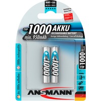 Ansmann Blister 2 X Accu, AAA, 1000mAh AAA / HR03 Nichel-Metallo Idruro (NiMH), Batteria argento, AAA, 1000mAh, AAA / HR03, Nichel-Metallo Idruro (NiMH), 1,2 V, 1000 mAh, Argento