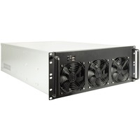 Inter-Tech 4F28 Supporto Nero, Argento, Server case Nero, Supporto, Nero, Argento, ATX, EATX, Mini-ITX, uATX, Acciaio, 4U, 15,5 cm