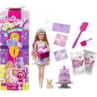 Mattel Barbie Party Unboxed Serie Compleanno Animale Domestico - vestito viola, Bambola 