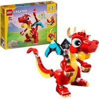 LEGO Creator 31145 3in1 Drago Rosso, Giochi per Bambini di 6+ Anni, Action Figure Ricostruibile in Pesce e Fenice Giocattolo, Giochi di costruzione Giochi per Bambini di 6+ Anni, Action Figure Ricostruibile in Pesce e Fenice Giocattolo, Set da costruzione, 6 anno/i, Plastica, 149 pz, 185 g