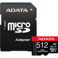 ADATA High Endurance 512 GB MicroSDXC UHS-I Classe 10, Scheda di memoria 512 GB, MicroSDXC, Classe 10, UHS-I, 100 MB/s, 85 MB/s
