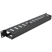 DeLOCK 66550 porta accessori Pannello di gestione del cavo, Instradamento dei cavi Nero, Pannello di gestione del cavo, Nero, Metallo, 1U, 48,3 cm (19"), 70 mm